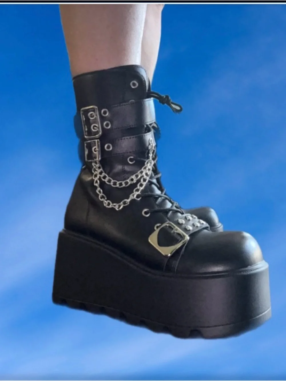 Goth platform buckle boots with chains
